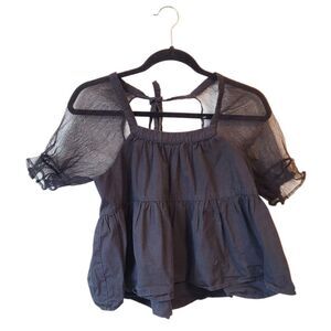 Vestique Women's Black Sheer Puff Sleeve Babydoll Blouse Size S